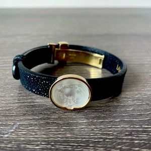 Lalique France White Crystal & Black Leather